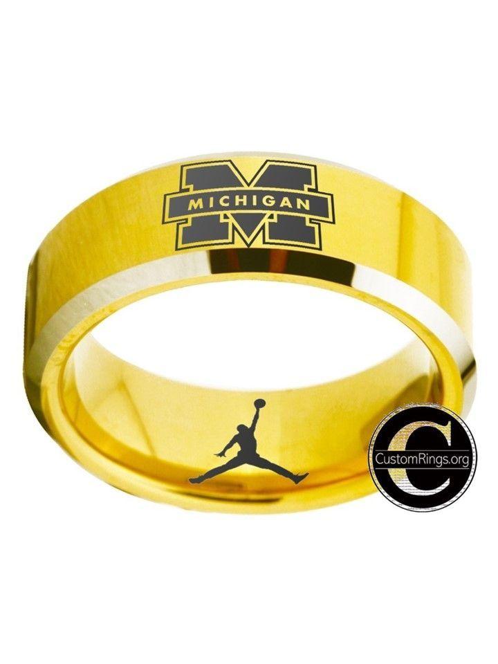 Gold Jordan Logo - Michigan Wolverines Ring, Michigan Jordan logo gold and black ring