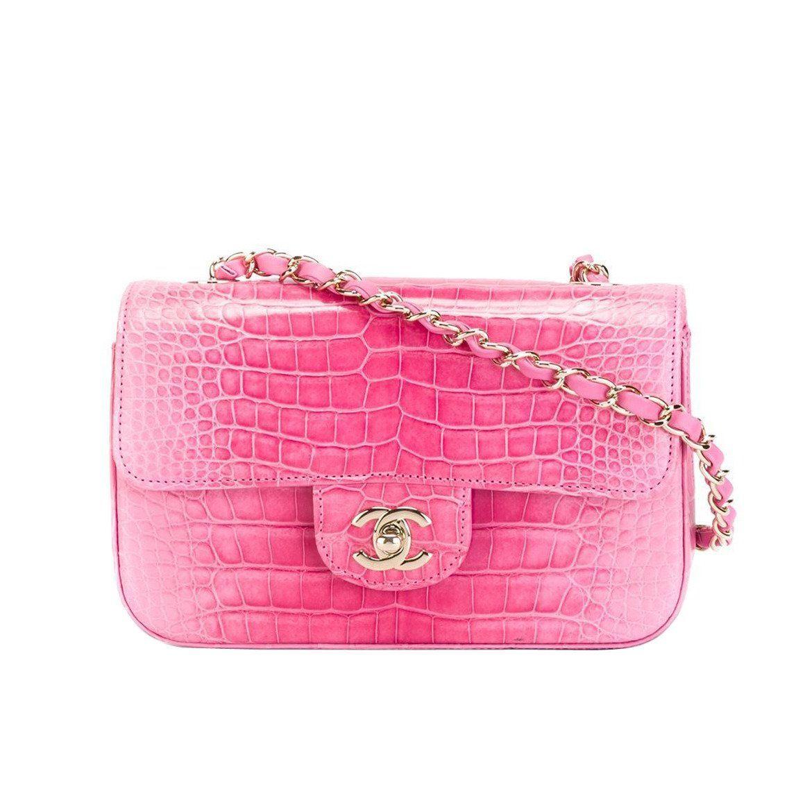Pink Crocodile Logo - Chanel Pink Crocodile Shoulder Bag at 1stdibs