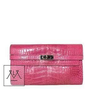 Pink Crocodile Logo - Hermes Kelly Long Wallet Clutch Crocodile Fuschia Pink Croc - 100 ...
