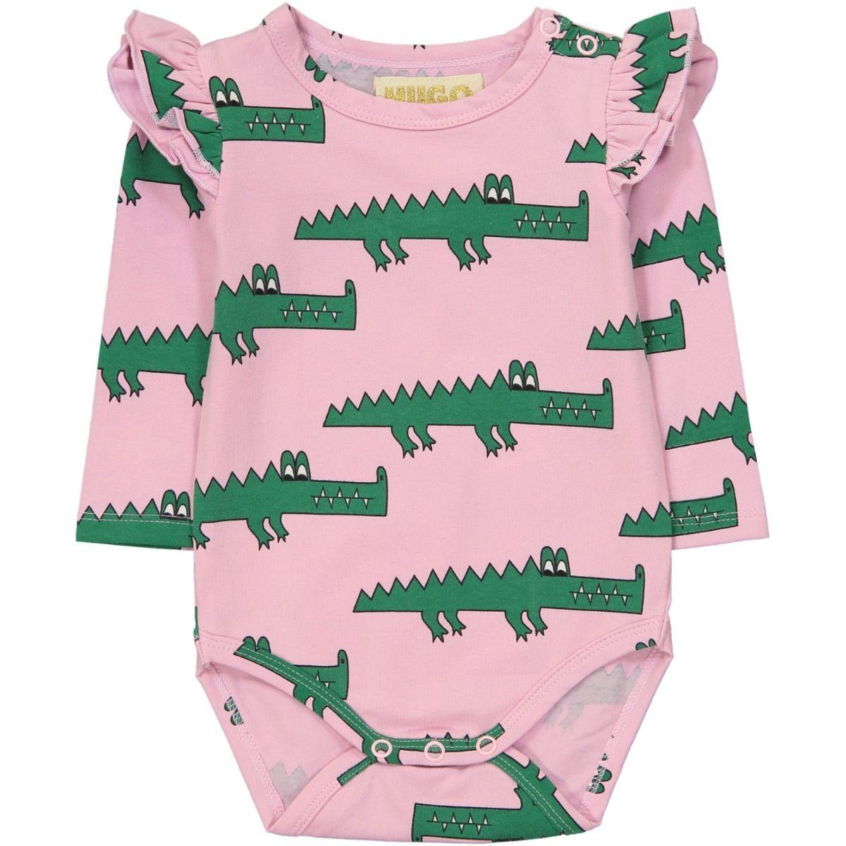 Pink Crocodile Logo - Hugo Loves Tiki Pink Crocodiles Ruffled Baby Onesie