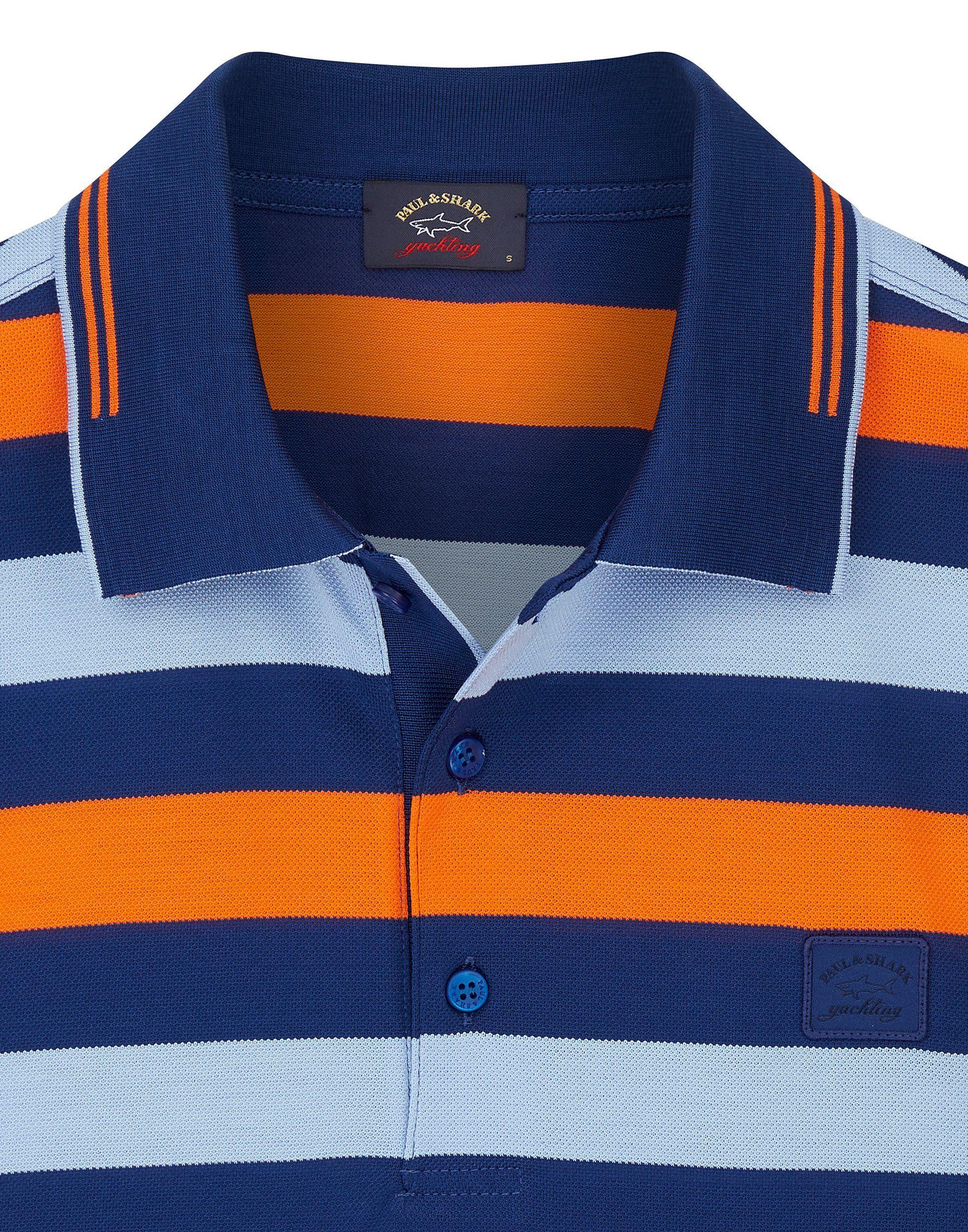 Orange Navy Stripe Logo - Stripe Polo Shirt with Logo Embroidered Undercollar in Orange/Navy ...