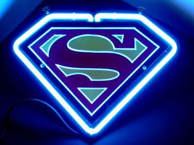 Blue Superman Logo - Superman Red Logo on Blue Neon Bar Mancave Sign : Wickedneon.com ...