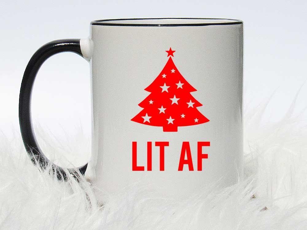 Lit Af Logo - Lit AF Mug. Funny Christmas Coffee Mug. Lit AF Christmas Tree Cup