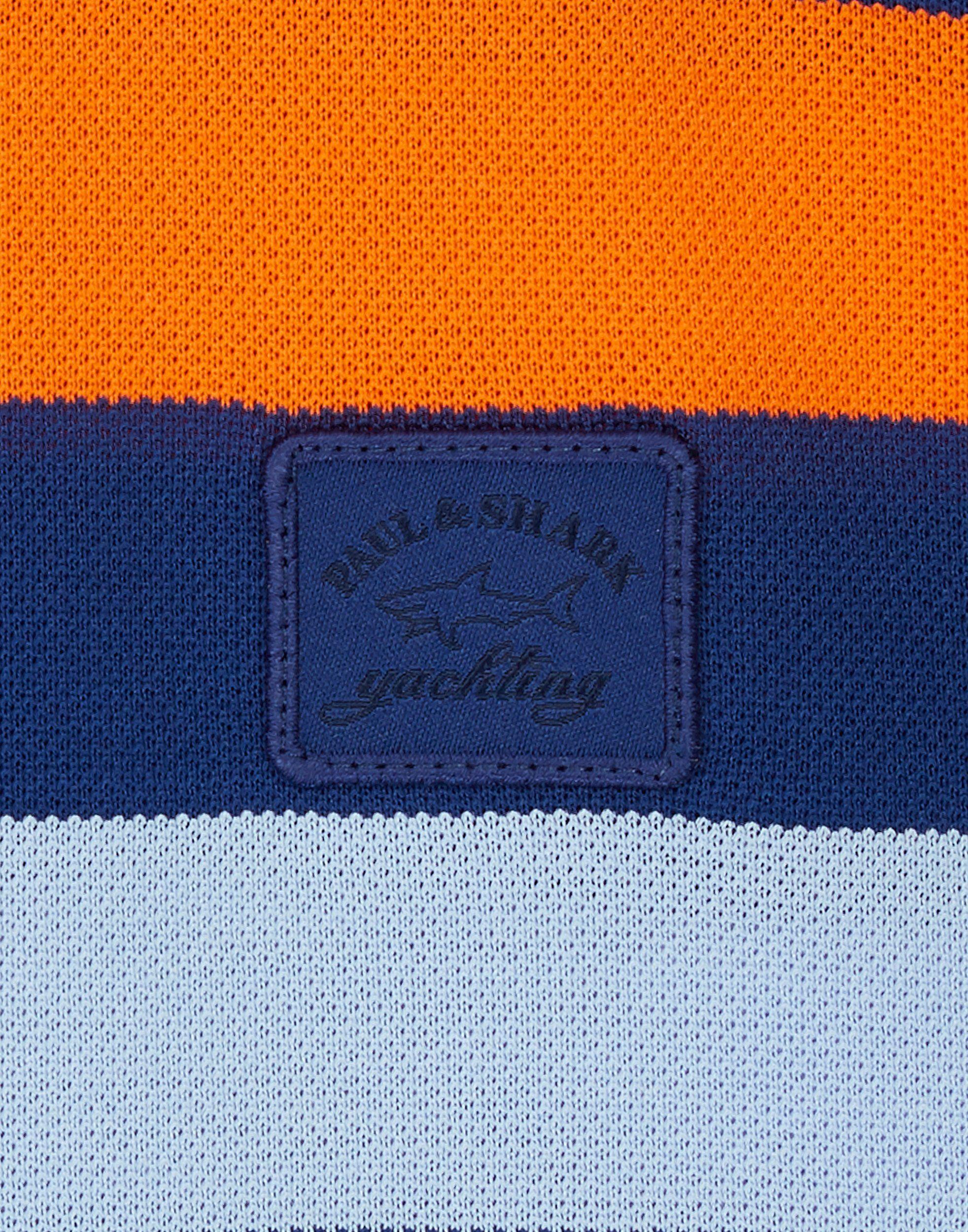 Orange Navy Stripe Logo - Stripe Polo Shirt With Logo Embroidered Undercollar In Orange Navy