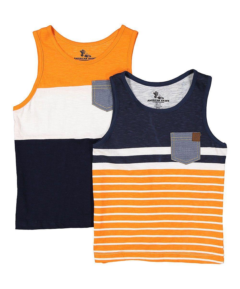 Orange Navy Stripe Logo - Orange and Navy Stripe Tank Top Set & Boys. Products