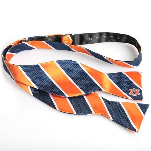 Orange Navy Stripe Logo - Auburn Silk Orange & Navy Stripe Silk Traditional Bowtie w/ AU Logo
