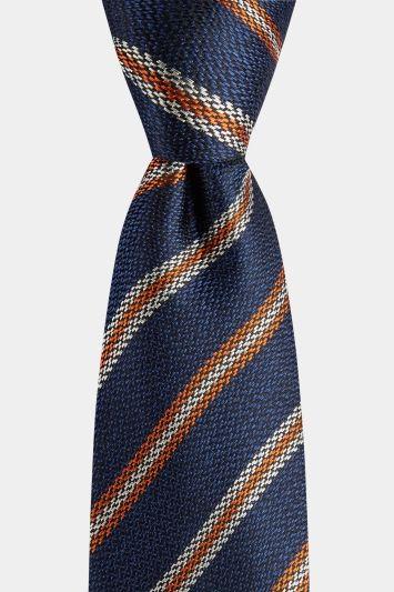 Orange Navy Stripe Logo - Moss 1851 Navy & Orange Textured Striped Tie