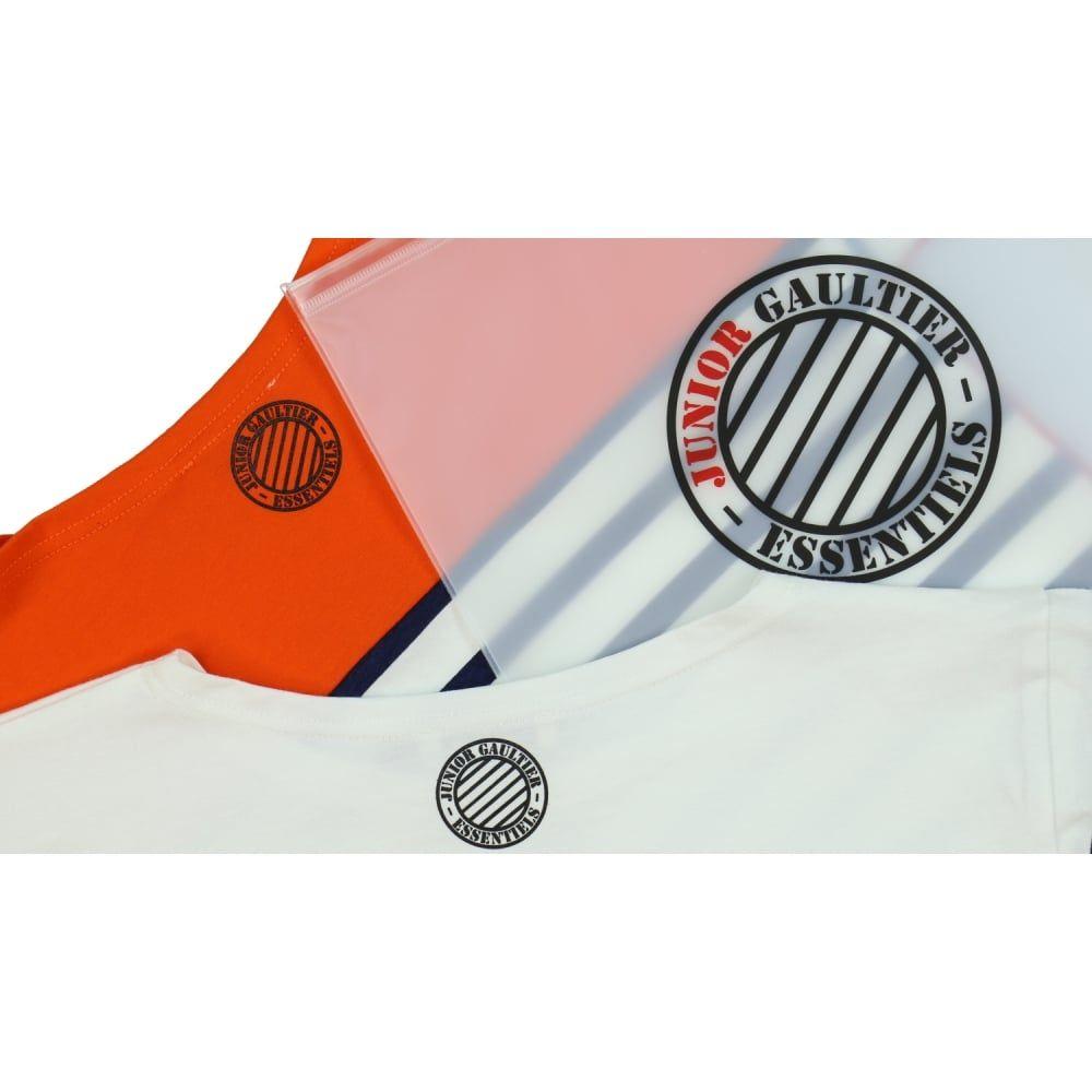 Orange Navy Stripe Logo - Junior Gaultier Boys White And Navy Striped T Shirt Set With Orange