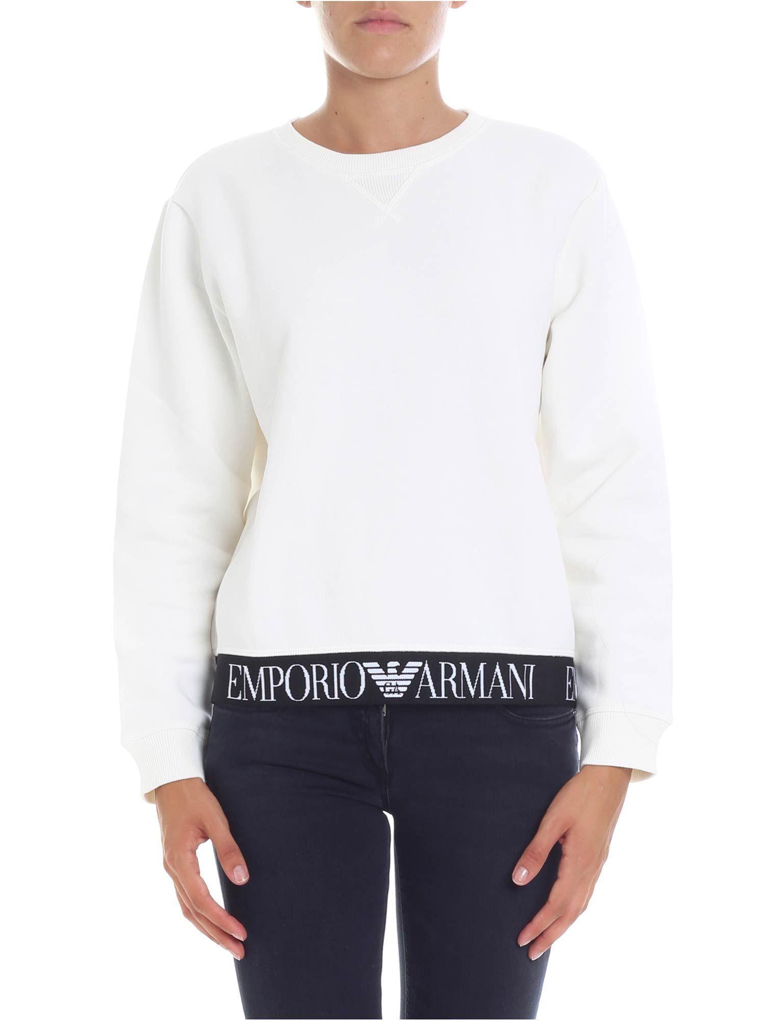 Cream Colored Logo - Emporio Armani Cream Colored Sweatshirt With Logo in White