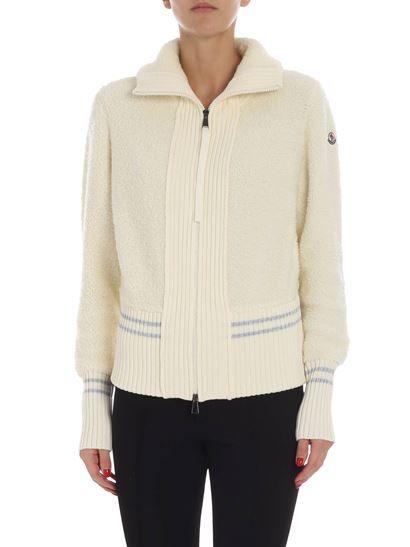 Cream Colored Logo - Moncler Fall Winter 18 19 Cream Colored Cardigan With Logo