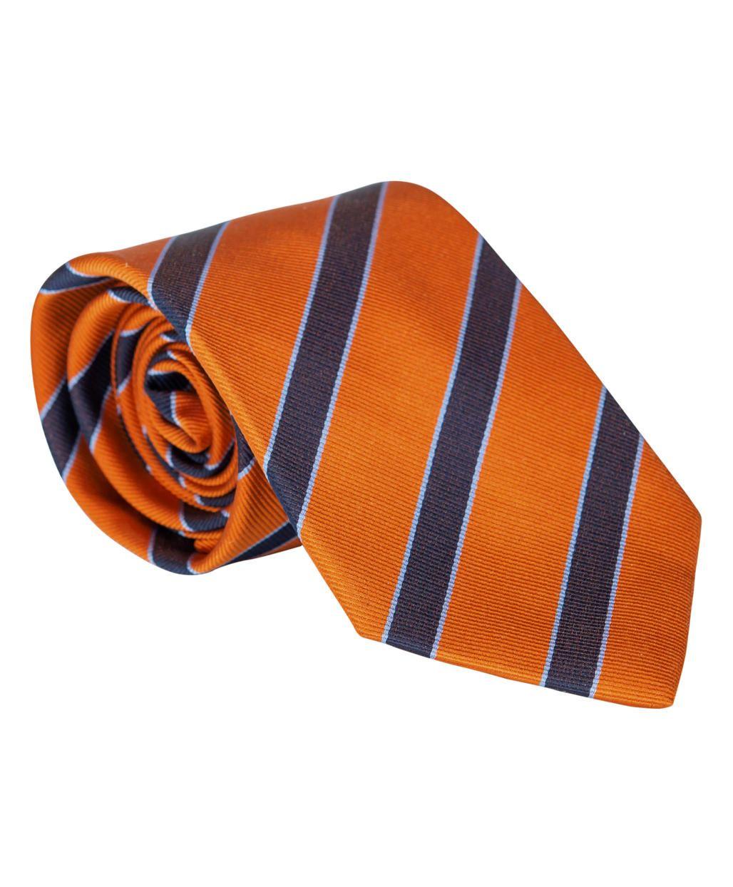 Orange Navy Stripe Logo - Amanda Christensen - Striped Tie 8 cm Orange/Navy/Sky - Stayhard