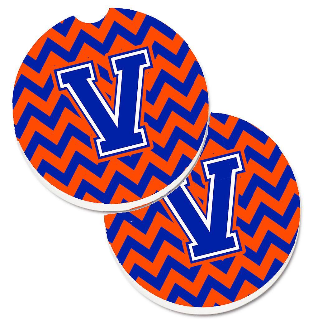 Orange and Blue V Logo - Special purchase Letter V Chevron Orange and Blue Set of Cup Holder
