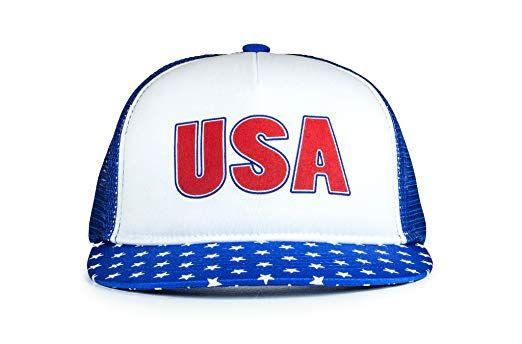 Red White Blue Usa Logo - Cowbucker USA Mesh Trucker Hat (Snapback Baseball Cap)