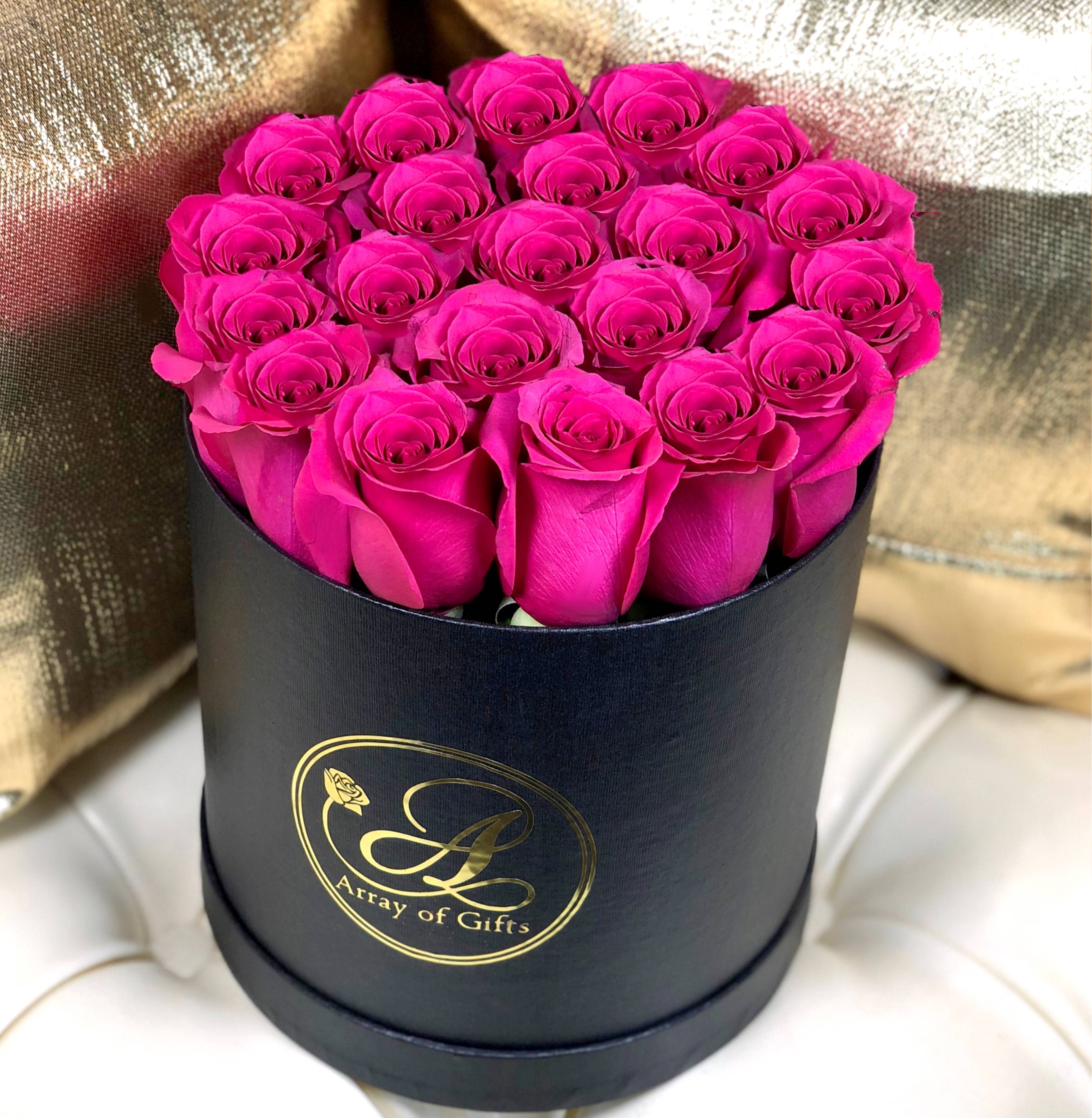 Pink Round Flower Logo - Hot Pink Roses Flower Box Houston