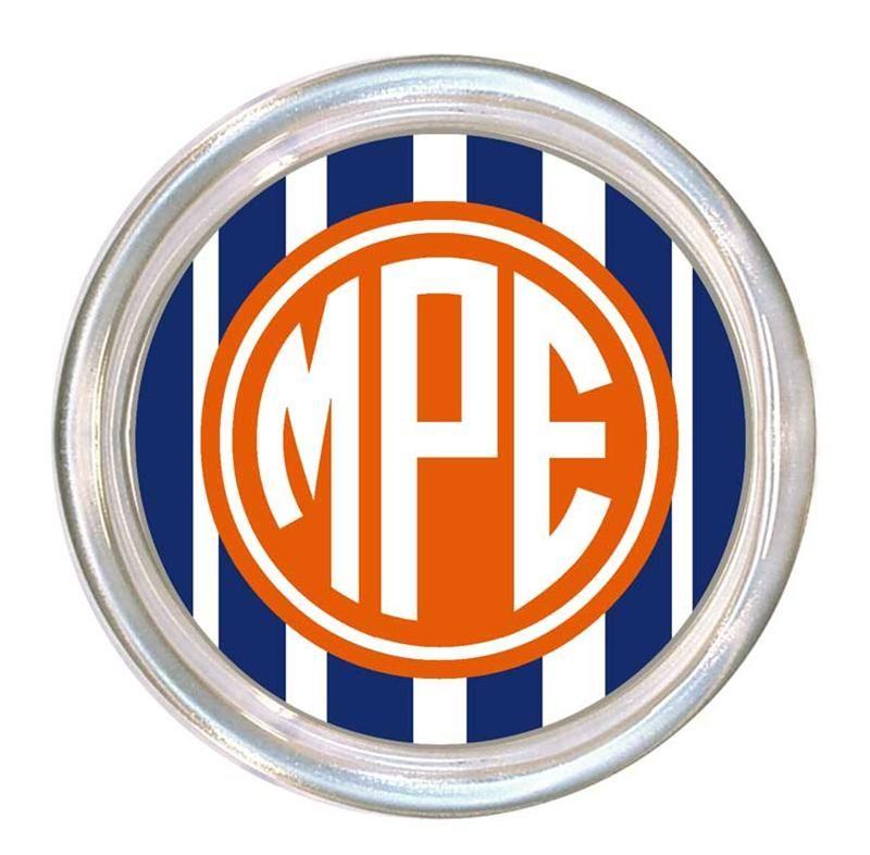 Orange Navy Stripe Logo - C8416 Navy Stripe with Orange Monogram Decoupage Coaster