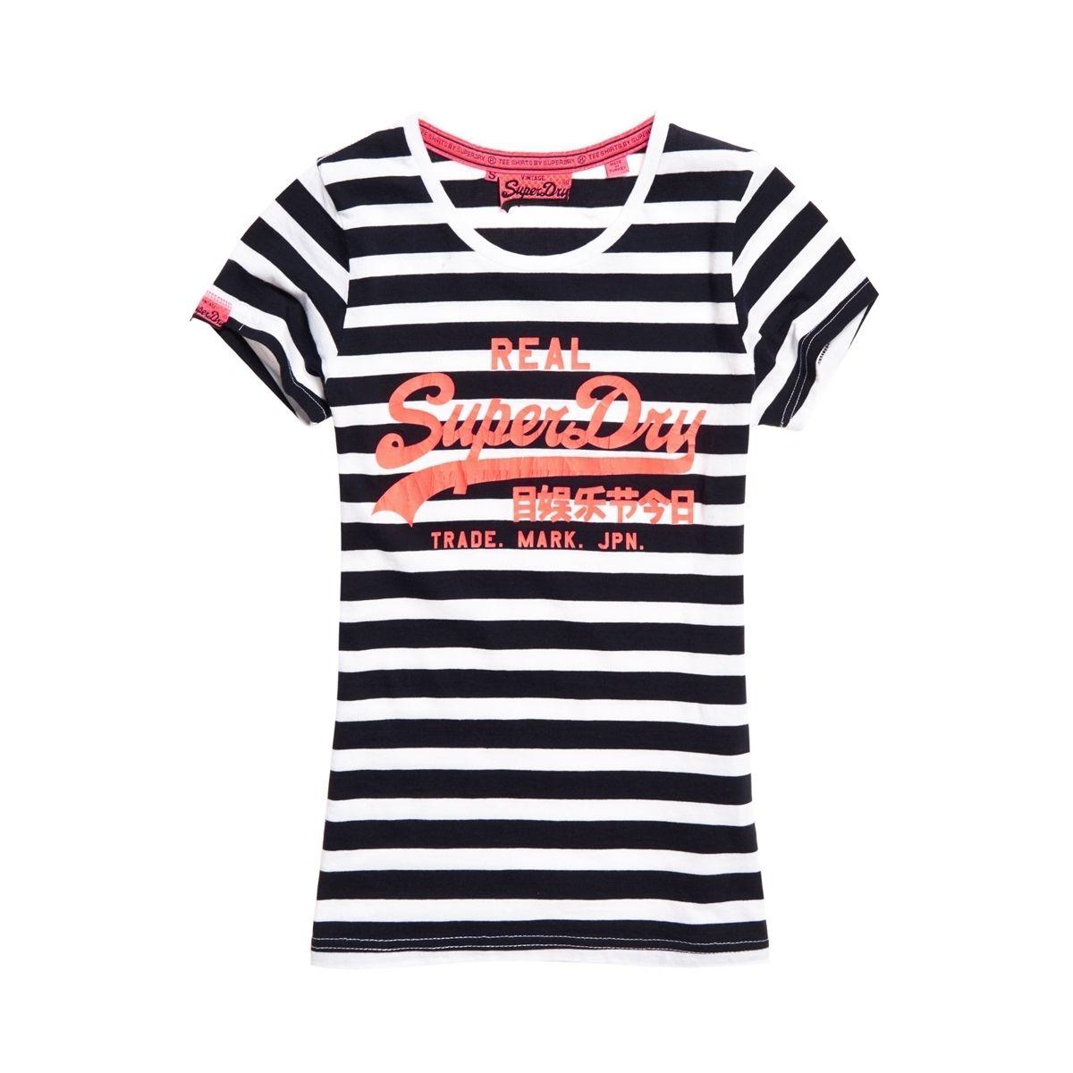 Orange Navy Stripe Logo - T Shirt Superdry Vintage Logo Stripe Navy Stripe