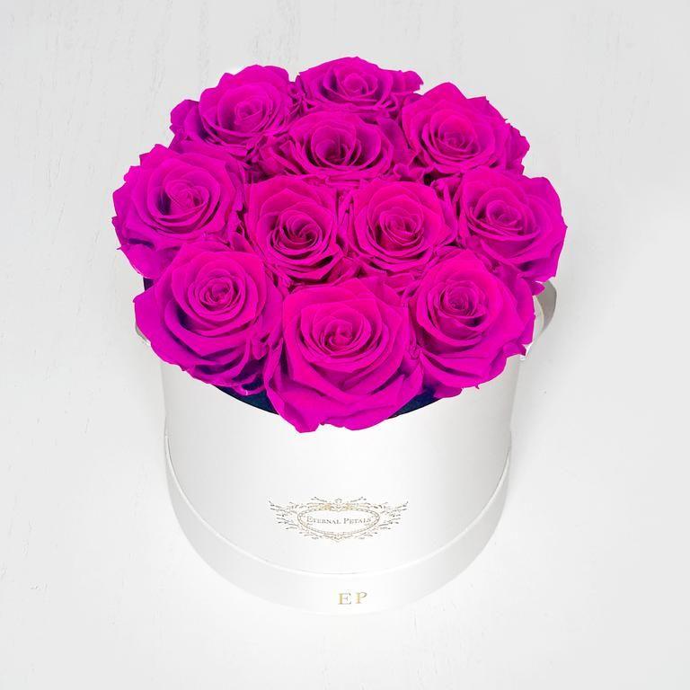 Pink Round Flower Logo - 14 Hot Pink Roses in White Velvet Box | Valentine Day Flowers London