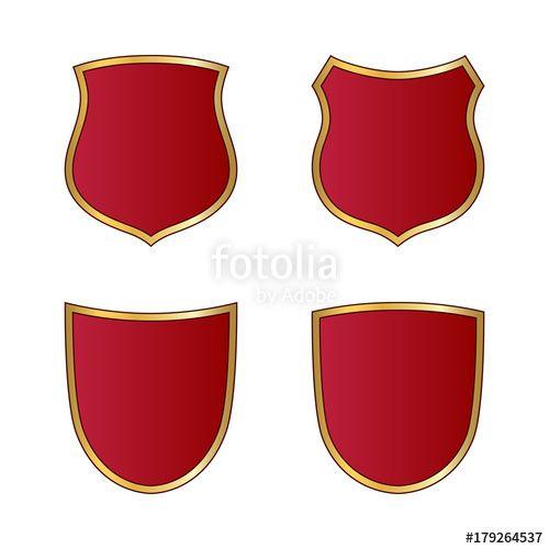 White and Red Shield Logo - Gold and red shield shape icons set. Logo emblem metallic signs