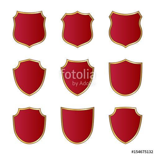 White and Red Shield Logo - Gold and red shield shape icons set. Logo emblem metallic signs ...