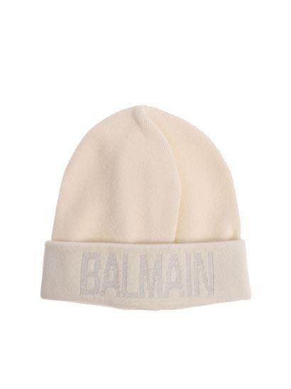 Cream Colored Logo - Balmain Fall Winter 18/19 cream-colored beanie with logo - 18H ...