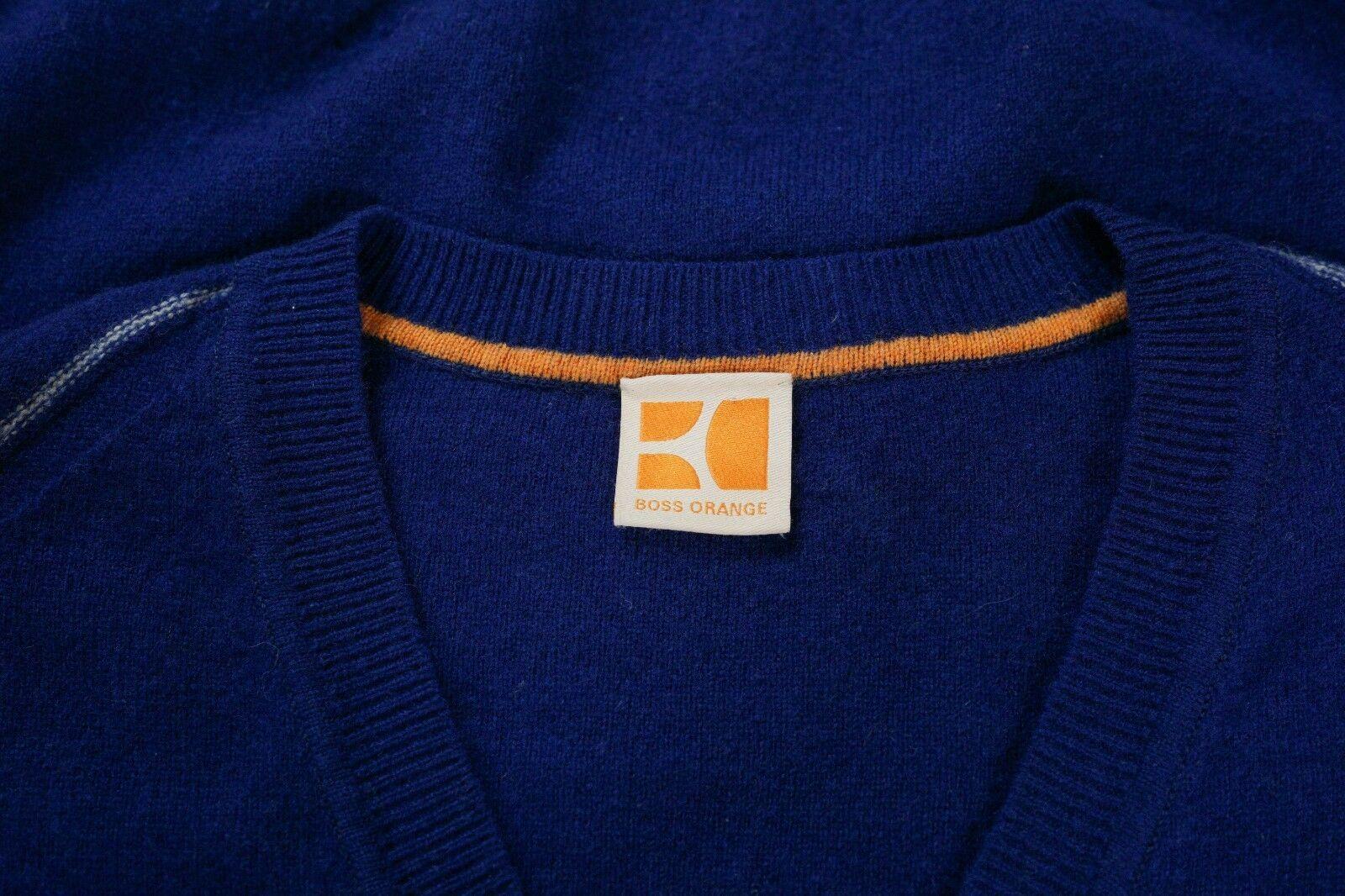 Orange and Blue V Logo - Men Hugo Boss Orange Label Jumper Blue V Neck Virgin Wool M XHM946