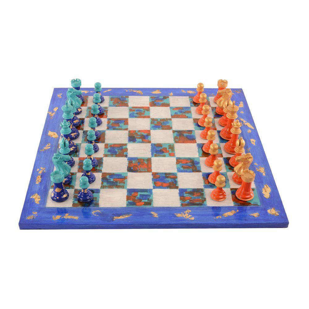 Orange and Blue V Logo - Art Chess by Michelle Hold Orange v Blue with board 1000 - Purling ...