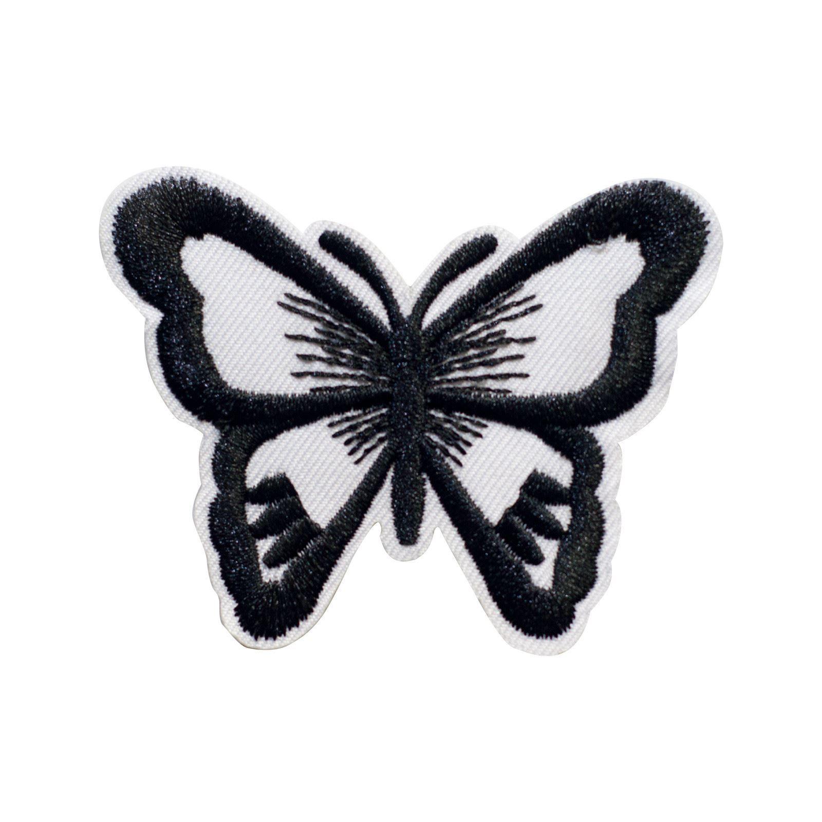 Butterfly Black and White Logo - Black white Butterfly (Iron on) Embroidery Applique Patch Sew Iron