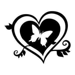 Butterfly Black and White Logo - butterfly in heart car windows bumper or home wall sticker 15cm x