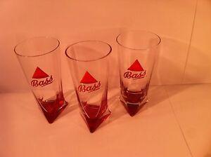Bass Beer Logo - BASS BEER PALE ALE GLASSES--SET OF 3--RED TRIANGLE LOGO BASE---VGC ...