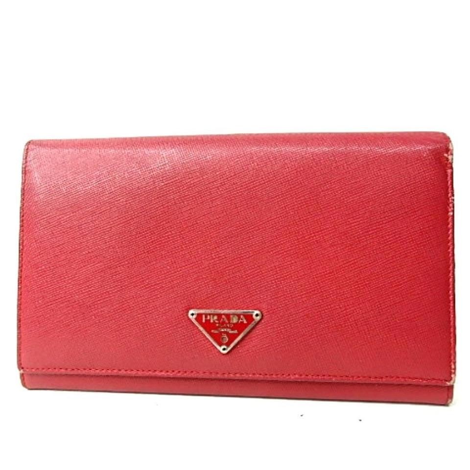 3 Red Triangle Logo - Prada Red Triangle Logo Saffiano Long Purse Clutch Pvc Leather