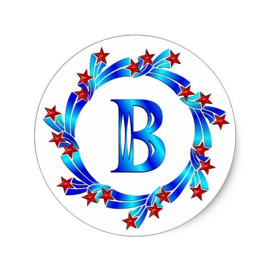 Red and Blue Letter B Logo - Blue Letter B Monogram Red Stars Classic Round Sticker | Zazzle.com
