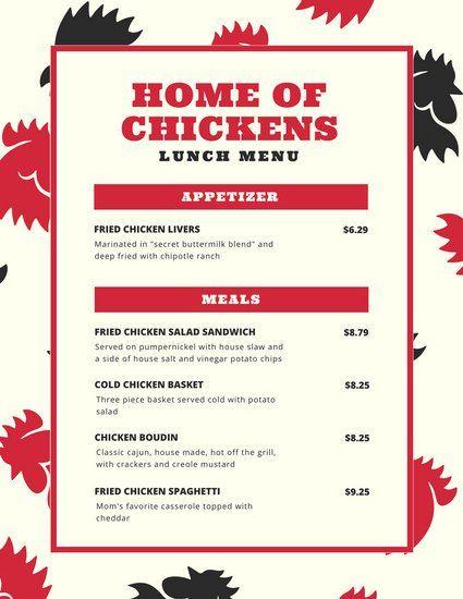 Red and Black Chicken Logo - Cream with Red and Black Chicken Pattern Chicken Lunch Menu