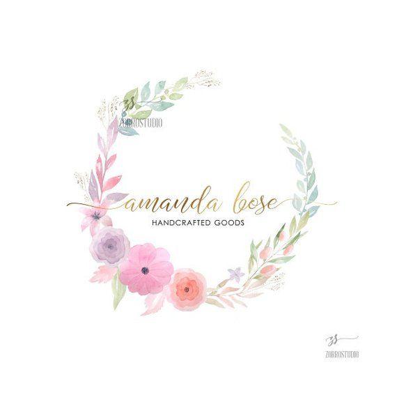 Pastel Flower Logo - Floral Premade Logo Flowers Logo Pastel Wreath Logo Boutique | Etsy