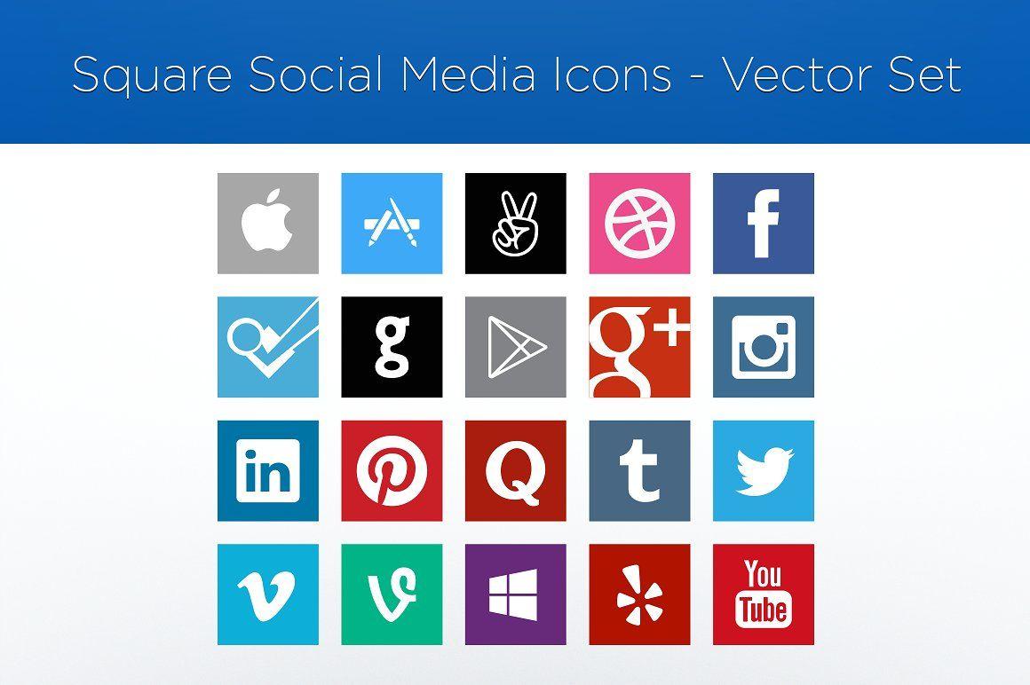 Social Media Square Logo - Square Social Media Icons-Vector Set ~ Icons ~ Creative Market