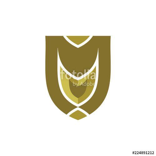All M Shield Logo - M letter with golden shield logo 