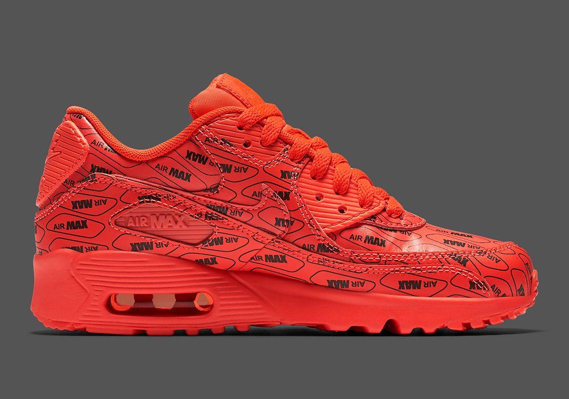 Red Nike Air Logo - Nike Air Max 90 All Over Logo Red Black 859560-600 Available Now ...