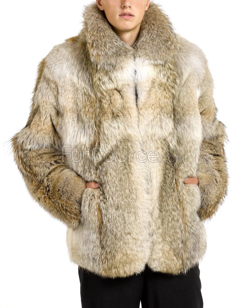 Coyote Clothing Logo - Mid Length Coyote Fur Coat for Men: FurSource.com
