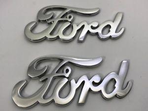 Ford Script Logo - Pair (2) Vintage 1940 Style Ford Script Chrome Metal Emblem Double