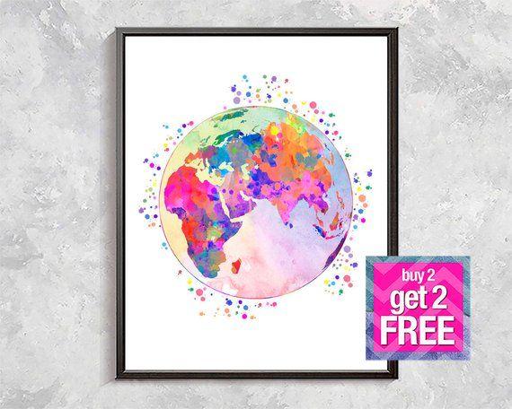 Globe Rainbow Circle Logo - Earth Print watercolor Globe rainbow Decor eastern | Etsy