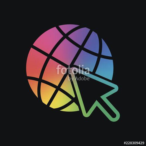 Globe Rainbow Circle Logo - Globe and arrow icon. Rainbow color and dark background