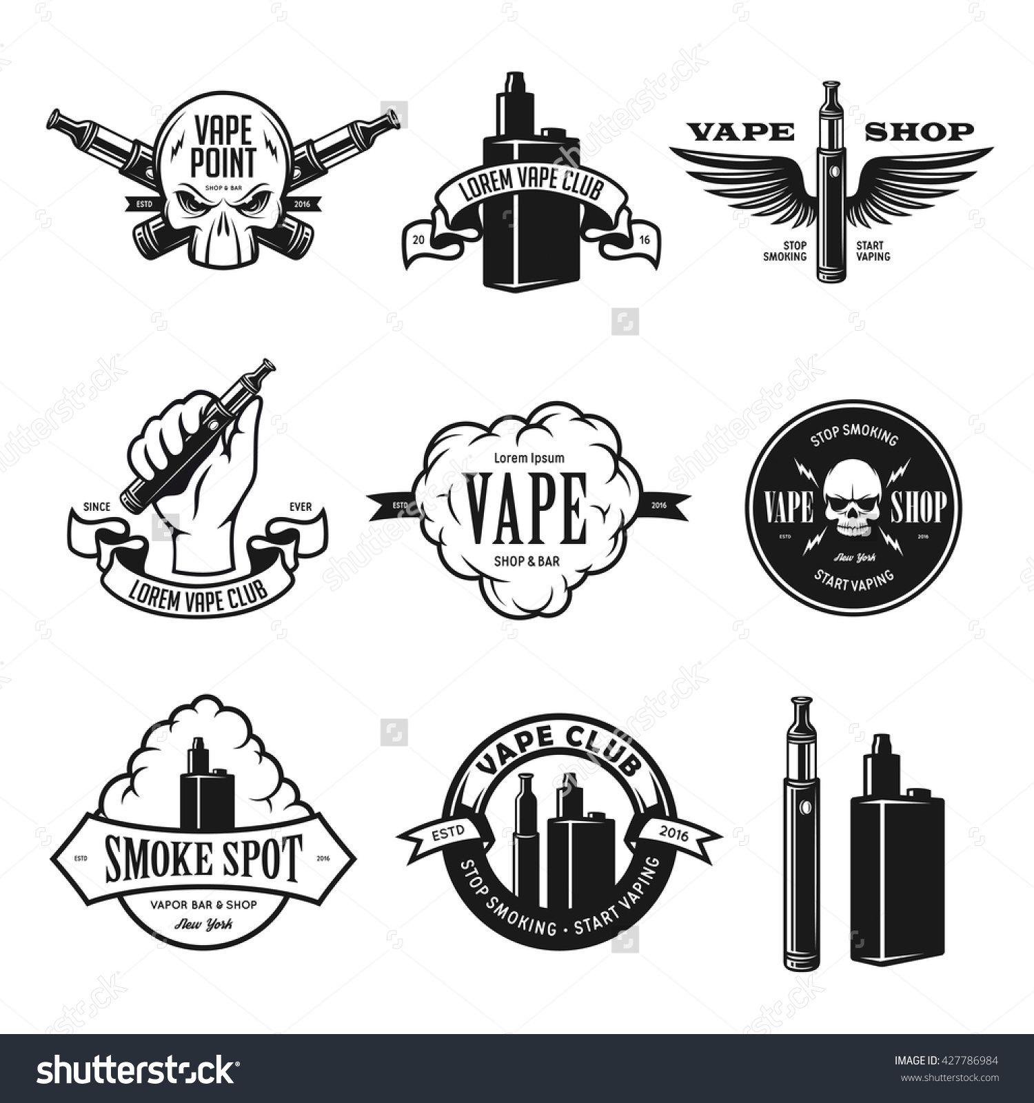 Smoke Vape Logo - Set of vape, e-cigarette emblems, labels, prints and logos. Vector ...