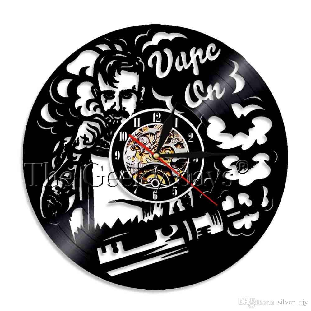 Smoke Vape Logo - Vape Shop Wall Sign Logo Wall Clock Electronic Cigarette Vinyl ...