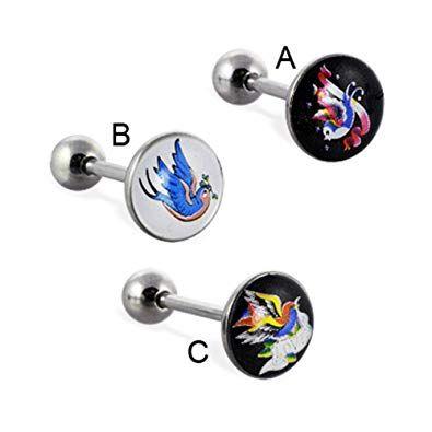 GA Bird Logo - MsPiercing Bird Logo Tongue Ring, 14 Ga, A: Amazon.co.uk: Jewellery