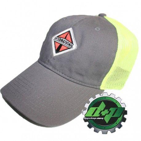 Yellow and Gray Ball Logo - International trucker Gray w/ yellow mesh hat ball cap truck diesel ...