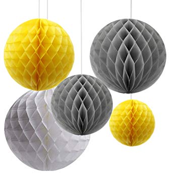 Yellow and Gray Ball Logo - Pack of 6 Mixed Grey Yellow White Paper Honeycomb Ball Flower ...