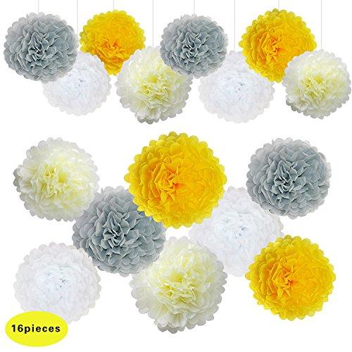 Yellow and Gray Ball Logo - YELLOW AND GREY WEDDING DECORATIONS TISSUE PAPER FLOWERS POM POMS