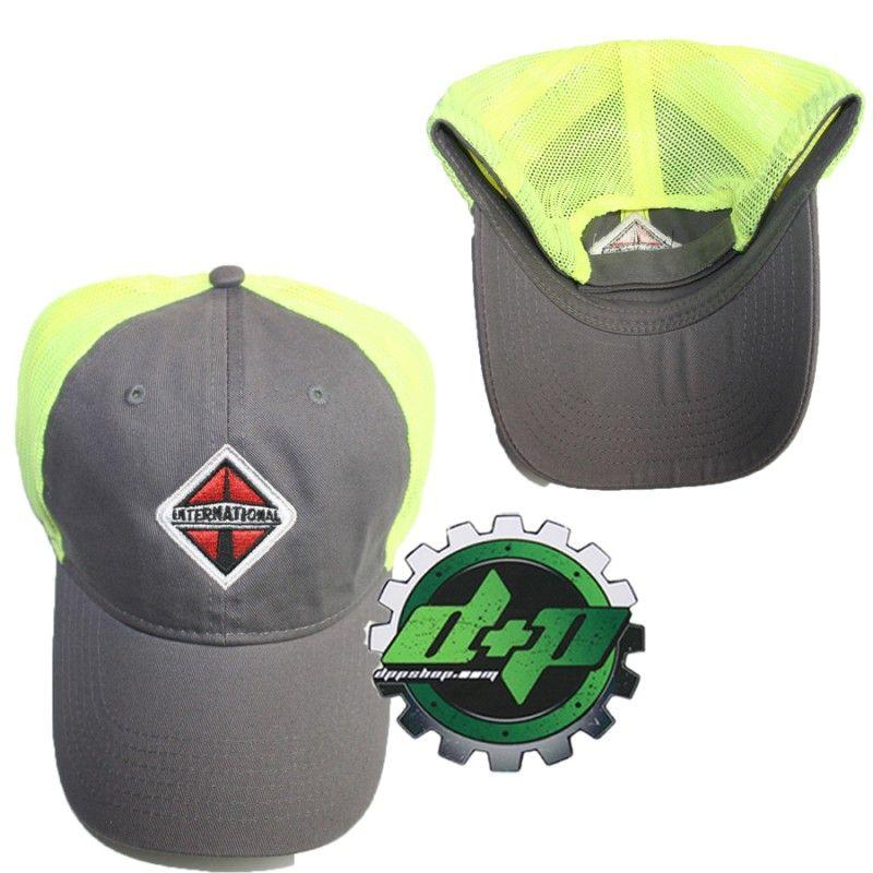 Yellow and Gray Ball Logo - International trucker Gray w/ yellow mesh hat ball cap truck diesel