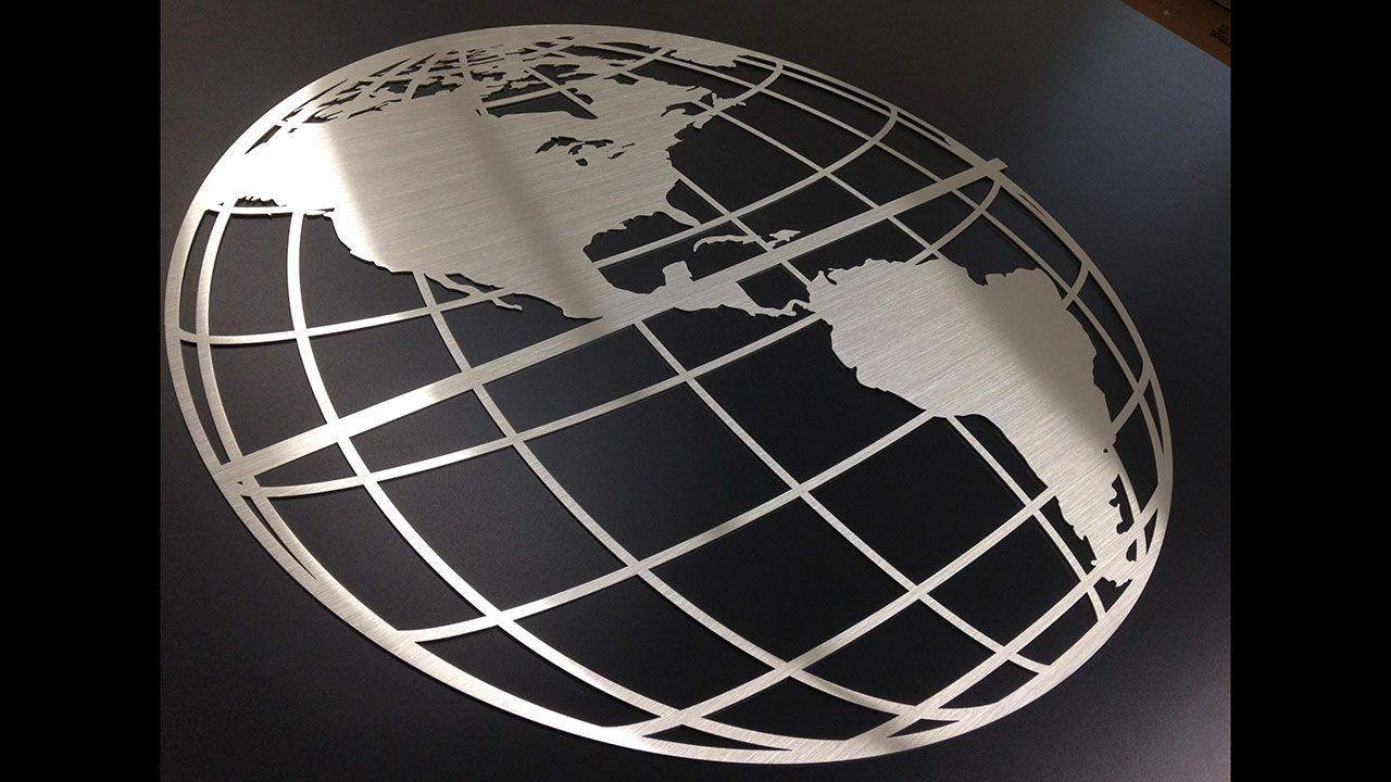 Gray Globe Logo - Intricate Laser Cut Stainless Steel Globe Logo