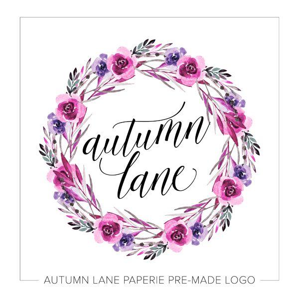 Wreath Logo - Purple Floral Wreath Logo | Autumn Lane Paperie