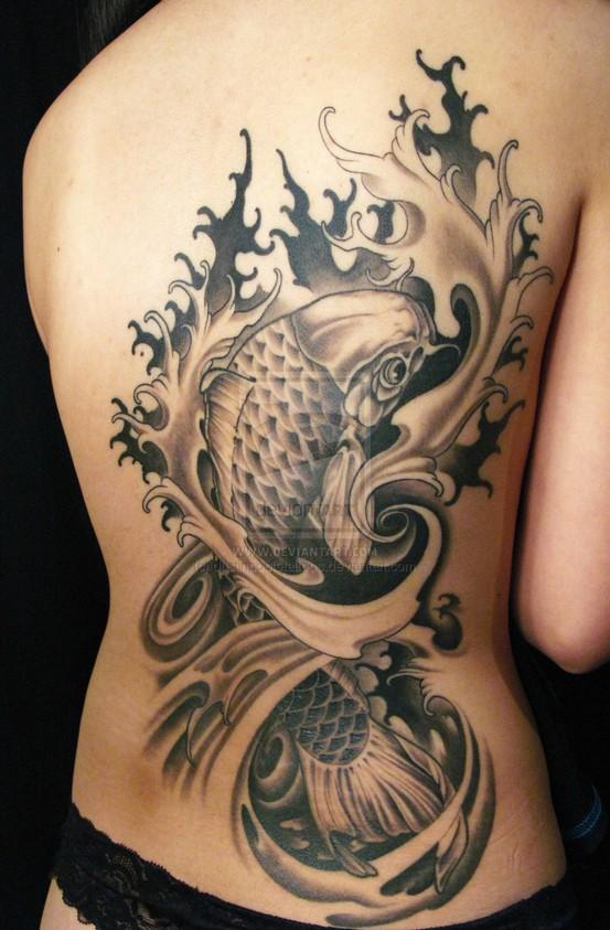 Koi Fish Black and White Logo - Koi Fish Black And White Tattoo On Back